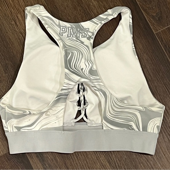 VICTORIA SECRET Pink Ultimate Gray Marble Logo Sports Bra Size Medium - Picture 2 of 5